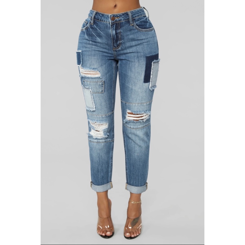 Part Of Me Patchwork Boyfriend Jeans Medium Blue